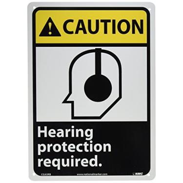 Imagem de NMC CGA5RB CUIDADO – Proteção auditiva necessária. – Placa de advertência de plástico rígido de 25,4 cm x 35,5 cm com gráfico, texto preto/branco na base amarela/preta