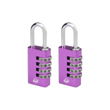 Imagem de SISAV Cadeado de combinação de alumínio de 4 dígitos para academia, armários escolares, caixa de ferramentas, portão de cerca e armário de funcionários (roxo pacote com 2)