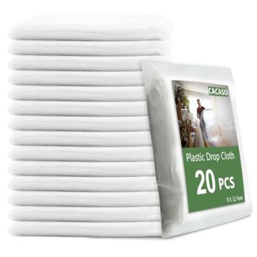 Imagem de CACASO 20 peças de pano de plástico para gota, folhas de plástico de 2,5 x 30 m, lona de plástico descartável para pintura, folha de plástico transparente à prova d'água à prova de poeira para capa de