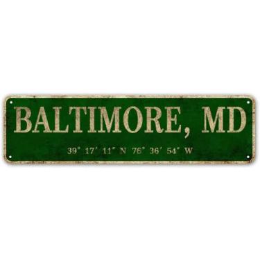 Imagem de LINStore Baltimore, Md City Sign Rústico Vintage Metal Art Decoração de Parede Escritório/Casa/Sala de Aula 4” X 16”