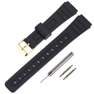 Imagem de Pulseira de relógio de TPU para Casio F-91W/F-84/F-94/F-105/F-108/A-158, pulseiras masculinas e femininas (fivela preta/dourada)