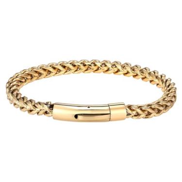Imagem de Pulseira Masculina "Luxury Man" em Aço Inoxidável com Banho de Ouro 18k, Estilo Sofisticado e Elegante - Acompanha Bolsa de Veludo