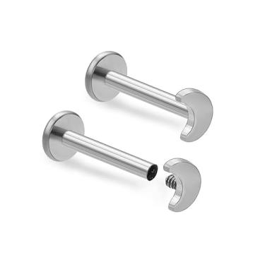 Imagem de ZYTAIJEW 2 peças G23 titânio 16G roscado internamente atrás nariz anel monroe labret lábio anéis hélice unha cartilagem tragus brinco piercing joia barra comprimento 6 mm-12 mm, Titânio, Sem Pedra