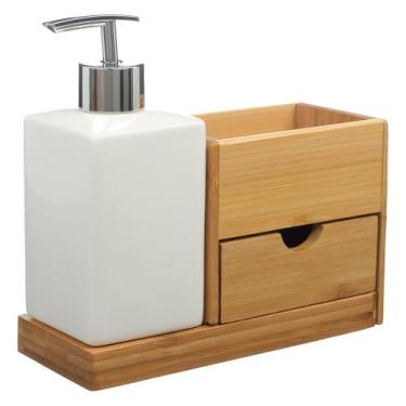 Imagem de Jogo Banheiro Lavabo Sabonete Líquido Suporte Bambu 727 - PGB