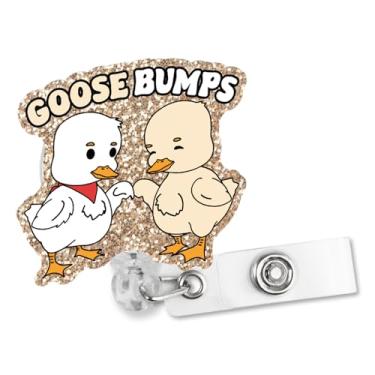 Imagem de Sixrip Goose Bumps Carretel retrátil de glitter com clipe jacaré, suporte engraçado para crachá de ganso para enfermeira, estudante, assistente médico, amante de ganso, presentes de aniversário