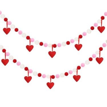 Imagem de LLHFLY Peças Decorações De Dia Dos Namorados, Decorações De Dia Dos Namorados De 10 Pés, Guirlanda De Pompons Vermelho Rosa Branco Feltro Coração Vermelho Pendurado Decorações De Festa De Noivado Pa