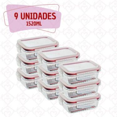 Imagem de 9 Pote Hemertico Vidro Frezzer Micro-ondas Organizador 1520ml - Belo V