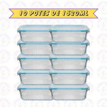 Imagem de Jogo 10 Potes Canelado 1520ml Airfryer Microondas Freezer - Belo Vidro