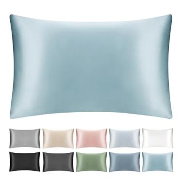 Imagem de SILKTALE Fronha 100% seda amoreira com zíper oculto, ambos os lados capa de almofada respirável de seda pura para cabelo e pele, 19 Momme grau 6A, 1 peça, azul pálido, tamanho Queen 50 x 76
