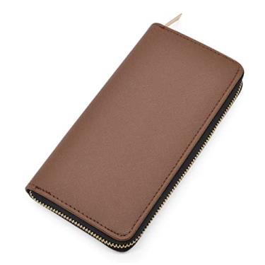 Imagem de Carteira continental de couro Saffiano premium vegano com zíper, Marrom, One Size