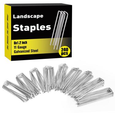 Imagem de Pinos de estacas de jardim galvanizados resistentes em formato de U HongWay, 240 peças, grampos, 15 cm, calibre 11, calibre 11 para ancorar paisagem, tecido de irrigação