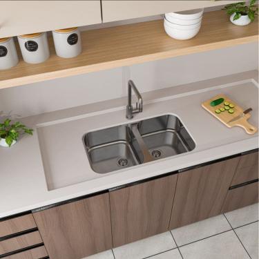 Imagem de Cuba para Cozinha Gourmet Pia Dupla Aço Inox 72cm X 40cm X 14cm Acetinado GhelPlus Inox