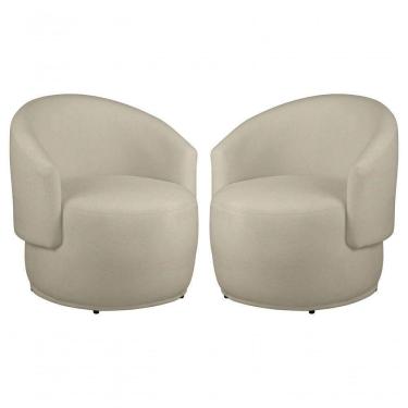 Imagem de Kit 2 Poltronas Decorativa Redondo Estofada Heitor Sala Escritório E Recepção Suede Bege Eli Móveis