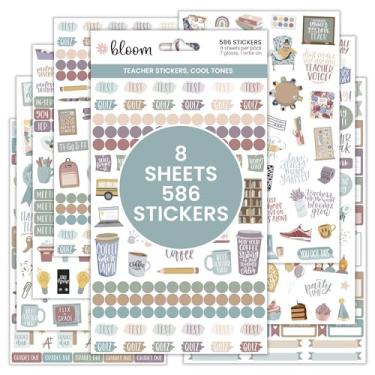Imagem de bloom daily planners Pacote de adesivos de planejador de professores - Adesivos de planejamento temático escolar para educadores, educadores domésticos, etc. - 8 folhas/586 adesivos - tons frios