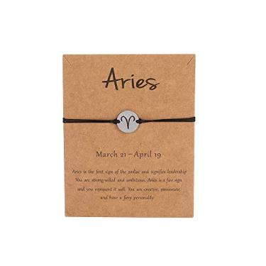 Imagem de COLORFUL BLING Pulseira de horóscopo do zodíaco com 12 signos de constelação para mulheres, meninas, adolescentes, pulseira banhada a ouro 14 quilates, tornozeleira, joia de casal com cartão de