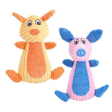 Imagem de Brinquedo Mordedor Pelúcia Cachorro Porco Porquinho Pet Desenho Luxo -