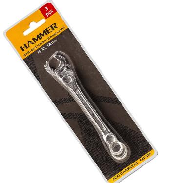 Imagem de Kit 3 Peças Chave Combinada 8mm 10mm 13mm Aço Carbono Hammer CAC30K