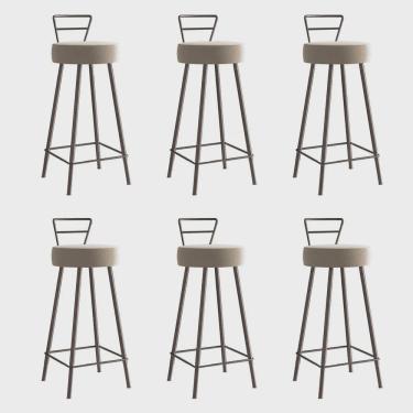 Imagem de Kit 06 Banqueta Alta Com Encosto Tina Eiffel Cozinha Bar Bistrô Ferro Marrom Corino Bege - Ahz Móveis