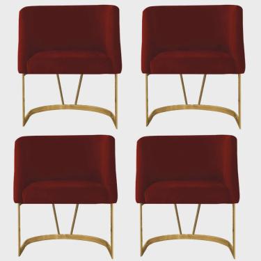 Imagem de Kit 04 Poltrona Cadeira Aurora Luxo Confort Industrial Ferro Dourado Suede Bordô - Ahz Móveis