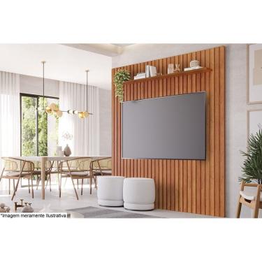 Imagem de Painel Quarto p/ TV até 65 Pol Maragogi c/ Prateleira Ripado 185x220cm Cinamomo - Permóbili