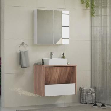 Imagem de Conjunto para Banheiro 3 Peças 1 Gabinete com Cuba 1 Armário com Espelho 60cm Cairo