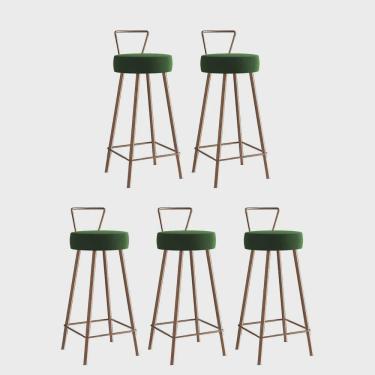 Imagem de Kit 05 Banqueta Alta Com Encosto Tais Eiffel Cozinha Bar Bistrô Ferro Bronze Suede Verde Musgo - Ahz Móveis