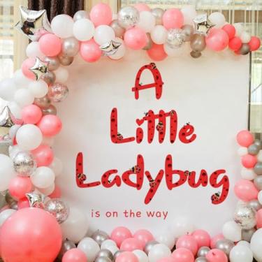 Imagem de A Little Ladybug is On The Way Decal - Little Ladybug Party Decorations,Gender Reveal Party Decorations, Arch Decor Baby Party Decorations Stickers for Ladybug Backdrop Party Supply (Ladybug Decal)