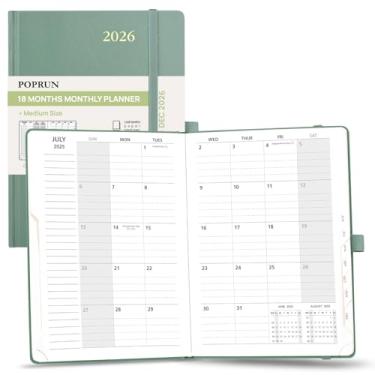 Imagem de POPRUN Agenda mensal 2025-2026 (A5 21,6 cm x 15,9 cm), calendário de 18 meses (25 de julho a 26 Dce) com abas mensais, capa dura, bolso interno, papel grosso de 100 g/m² - verde meia-noite