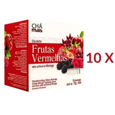 Imagem de Chá de Frutas Vermelhas Vegano Cx10 Sachês de 1,5g Kit 10 - Chá Mais
