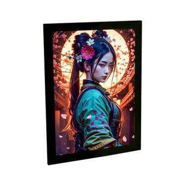 Imagem de Quadro Decorativo Gueixa Anime Game Lua Ilustração Verde Decoração Quarto Sala