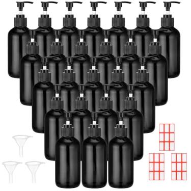 Imagem de Tanlade 24 peças de garrafa de vidro de 236 ml, garrafa vazia, dispensador de sabão de vidro com bomba, recipientes recarregáveis e funis de rótulos para óleos essenciais, produtos de limpeza, loções