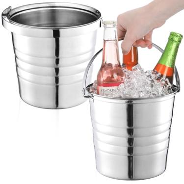 Imagem de Elsjoy Balde de gelo de aço inoxidável com alça, balde de champanhe para vinho e cerveja refrigerador de bebidas de metal para beber, bar, festa, piquenique