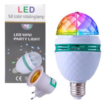 Imagem de Lâmpada LED Mini Festa Giratória 360°, Colorida, com Bocal E27 e Adaptador para Tomada, Bivolt