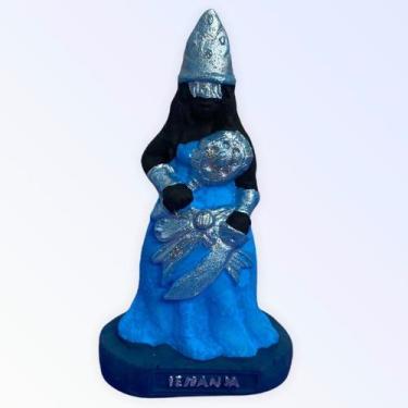 Imagem de Escultura Orixá Iemanjá Negra Azul Claro 10 cm em Resina - Lua Mística