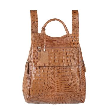 Imagem de Mochila de Couro Malu Média - Croco Caramelo