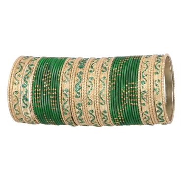 Imagem de Touchstone Coleção de pulseiras coloridas indianas de Bollywood com lantejoulas coloridas texturizadas ao toque, embelezador de pulso de designer Conjunto de 122 cm tom dourado antigo para mulheres, M