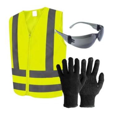 Imagem de Kit EPI Visibilidade Para Entregador Colete Refletivo Óculos de Segura