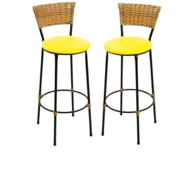 Imagem de kit 2 banquetas alta fibra sintética junco área gourmet balcão(2.bq.alta.imbuia/amarelo)