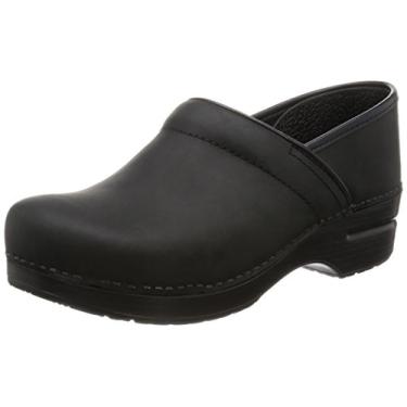 Imagem de Dansko Tamanco feminino profissional, conforto o dia todo, suporte de arco, Preto lubrificado, 9.5-10
