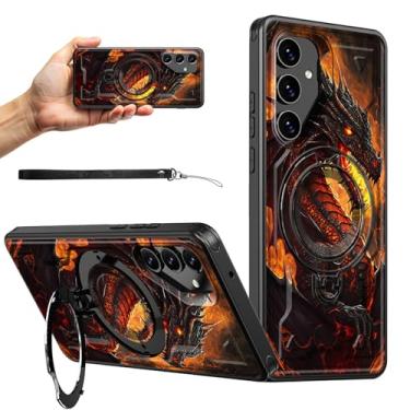 Imagem de RWUTYTIUL Capa magnética para Samsung S24 FE 5G de 6,7 polegadas com alça de pulso, capa protetora de silicone rígido antiarranhões à prova de choque para Galaxy S24 FE 2024, dragão
