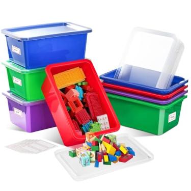 Imagem de Pacote com 8 caixas transparentes com tampa que não encaixa, caixas de livros para sala de aula, caixas organizadoras de brinquedo, pequenas, resistentes e plásticas, recipientes para casa, escritório