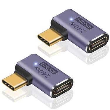 Imagem de Poyiccot Adaptador de ângulo reto USB C PD 240W para Thunderbolt 4/3, ângulo reto 90 graus USB C macho para fêmea extensor USB 4.0 conector em forma de L com vídeo 8K a 60Hz para iPad, MacBook, pacote