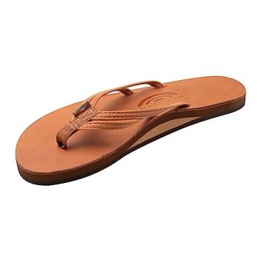 Imagem de Rainbow Sandals Sandália feminina The Sand Piper de couro luxuoso – arco de camada única com alça estreita dupla de 1/7,6 cm, Bronzeado taitiano, 10