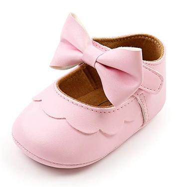 Imagem de Timatego Sapatilhas para bebês meninas Mary Jane Sapatilhas antiderrapantes Sola macia Infantil Primeiro Andador Casamento Princesa Vestido para berço, 10 Pink, 6-12 Months Infant