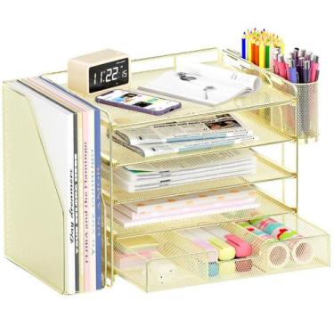 Imagem de Organizador de mesa OPNICE Arquivo de papel de 5 camadas com gaveta e 
