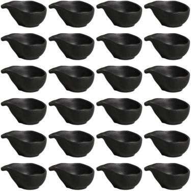 Imagem de Kit 24 Molheiras 8x6cm Preto 40ml Cerâmica Porto Brasil Buffet Restaurante Oval Orgânico