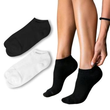 Imagem de Kit 2 Meia Soquete Feminina Cano Curto Branca e Preta Rupee, Branco, P