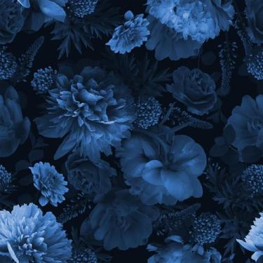 Imagem de FunStick Papel de parede floral azul escuro vintage papel de parede autoadesivo flor de calêndula preto para quarto banheiro papel de contato azul removível para paredes armários mesa 44,5 cm x 299,7