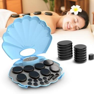 Imagem de StateRiver Conjunto de massagem Shell Hot Stones, 18 peças de pedras quentes de basalto com kit de aquecedor, com um design elegante de concha para uso no spa. Perfeito para relaxamento, cura e alívio