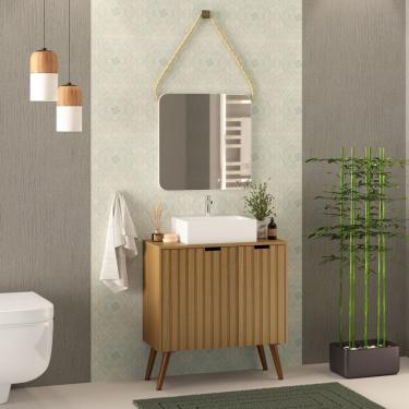 Imagem de Gabinete Com Pés Para Banheiro 70Cm Com Cuba E Espelheira Nice Nogal/Noce Amendoa